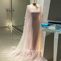 Party Dresses Luxury Pink 3D Flowers Mermaid Dubai Evening Dress With Cape Sleeve Crystal Arabic Elegant Women Formal Gowns For Wedding Part