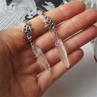 Dangle Clear Quartz Moon Earrings - Boho, Witchy, Natural St...
