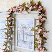 Dekoratif çiçek çelenk 2.3 m taklit küçük gül asma dekorasyon ev kapı lentel duvar asılı düğün çelenk plastik yapıs