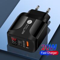 QC3.0 EU US UK Plug PD20W Digital display wall charger fast charger For mobile cell phone black white color