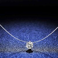 Kreative 925 Silber Anhänger Weibliche Unsichtbare Halskette 1 CT Moissanite Geschenkkette Engagement Hochzeit Schmuck