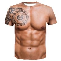 For Man 3D T-Shirt Bodybuilding Simulated Muscle Tattoo Tshirt Casual Nude Skin Chest Muscle Tee Shirt Funny Short-Sleeve O-neck226A