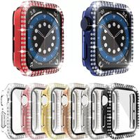 Doppelreihe Diamond Uhr Hülle für Apple Watch 38mm 40 mm 41 mm 42 mm 44 mm 45 mm PC Integrierter Temperaturfilm Vollbildmänner Frauenschutz Cover iWatch Serie 7 6 5 4 3