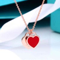 Lf2k t hem 925 silver halsband rosguld emalj dubbel hjärta liten kärlek hjärtformad hänge halsband för flickvän och bästa vän