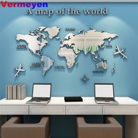 3D World Map Wall Sticker Acrylic Solid Color Crystal Bedroom With Living Room Classroom Stickers Office Decoration Ideas 220421