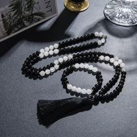 Pendant Necklaces 8mm Natural Black Onyx White Jade 108 Mala Beaded Necklace Meditation Yoga Prayer Japamala Jewelry Set For Men And WomenPe