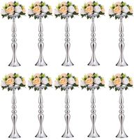 Candle Holders 10PCS Silver Metal Flower Vases Candlestick W...