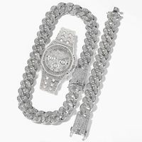 Chains Cuban Link Chain Iced Out Watch Mens Jewelry Set Necklace+Watch+Bracelet Hip Hop MiamiRhinestone African Choker