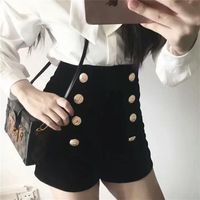 New design fashion women's sexy high waist velvet gold color buttons double breasted shorts boot cut short pants SMLXL287t