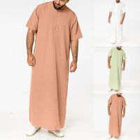 Ethnic Clothing Solid Color Men Muslim Islamic Kaftan Robes Short Sleeve O Neck Jubba Thobe Casual Dubai Saudi Arabia Abaya ClothesEthnic