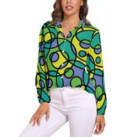 Chemises de chemisiers pour femmes Blouse à manches longues Print coloré vintage Femme simple surdimension de chemises surdimensionnées Vêtements Giftwomen '