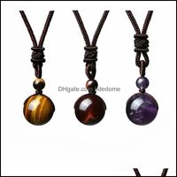 Pendant Necklaces Pendants Jewelry Natural Crystal Stone Ball Bead Handmade With Rope Chain For Women Men Lucky Party Decor Drop Delivery