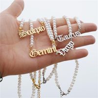 Chains Zodiac Necklace For Women Gold Leo Capricorn Imitation Pearl Gemini Aries Aquarius Letter Choker Necklaces BFF