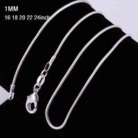 1mm 16~30inch 925 Sterling Silver Snake Chain Necklace 925 S...