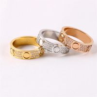 Fashion Designer Trendy Classic Nail Ring For Women Men Full Cz Crystal Stainless Steel Love Luxury 18k Gold Screw Rings Wedding E309W