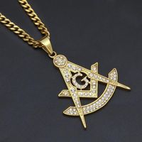 Pendant Necklaces Hip Hop Bling Iced Out Rhinestones Gold Stainless Steel Masonic masonry Necklace For Men Rapper Jewelry242n