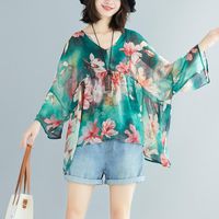 BLOSAS DE MUJER Camisas de gran tamaño Floral Floral Blusa 2022 Dama de manga de verano Elegante Tops Tops Teeswomen's