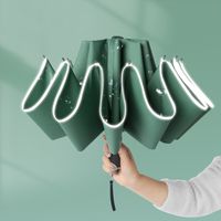 10 Rippen Drei-facher Regenschirm Reflektierender Streifen Automatische Regenschirme Unisex-Sonnencreme-Rückwärts-Faltschirme für Auto