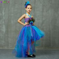 Peacock Tutu Costume Dress Child Girls Pageant Prom Ball Gown Princess Feather Halloween Birthday Party Train