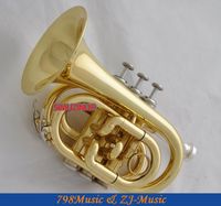 AAA Quality Gold Lacquer Pocket Trumpet Cornet Bell Bell Horn with Case