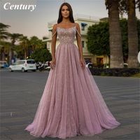Blush Pink Sequin Prom Dress Bling Tulle Evening Long Spaghetti Strap A Line Formal Gowns Women Party Nightclub 220623