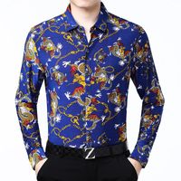 Men&#039;s Casual Shirts Man Vintage Printing Clothing Fashion China Dragon Pattern Long Sleeve Male Floral Streetwear Dress ShirtMen&#039;s