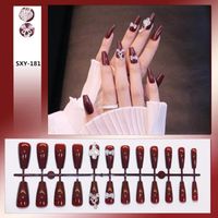 False Nails Crown French Long Press On Elegant Fingernails Stickers Wine Red Artificial Stick Nail SANA889False