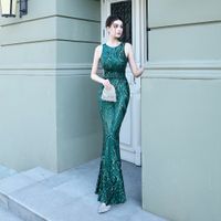 New Style Double Shoulder Sling Wrap Hip Sequin Dress Party Fish Tail Evening Dresses 18165