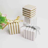 20 PCs/Party Gold Stripe Candy Geschenkboxen Hochzeits Geburtstag Carry Box Schokoladenverpackung Süßigkeiten Geschenktüten Wickeln J220714