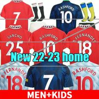 21 22 23 Jerseys de futebol Sancho Mulheres Rashford Mans Shaw Pogba 2021 2022 2023 Fã de camisa de futebol Versão Utd Martial B. Fernandes Mens Kids Kit Conjunto