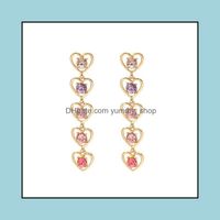 Dangle Chandelier Earrings Jewelry Mticolor Transparent Rhinestone Long Pendant Drop For Women Gold Color Heart Shaped Luxury Wedding Deli
