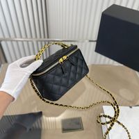 Mulheres francesas designer cl￡ssico mini bolsa caviar diamante treli￧a luxuosa box box box bagagem de grande capacidade maquiagem de corpo transversal bolsa de ombro 17cm