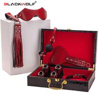 Blackwolf PU 가죽 속박 세트 BDSM 섹시한 키트 페티쉬 수갑 고리 칼라 채찍 개그 에로틱 제품 부부를위한 성인 게임 장난감