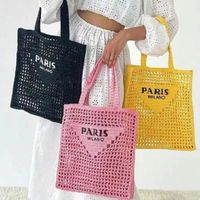 Klasik tasarımcı tote lüks çanta markaları içi boş mektuplar rafya saman çanta tote moda kağıt dokuma crossbody kadın omuz çantaları yaz plaj çanta y220401