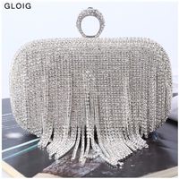 Tassel Diamonds Evening Bags Finger Ring Small Clutch Chain Shoulder One Side s Party Wedding handbags 220531