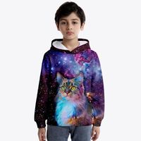 Erkek Hoodies Sweatshirt Kazak Kapşonlu Kazak Çocuk Din Leisure Yıldızlı Gökyüzü Hayvan Kedi 3d Baskı Kış Gevşek Uzun Kollu Kapüşonlu Tren