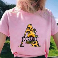 Y2K Vêtements Femmes T-shirts 26 Leopard Sunflower Harajuku Tee Nom personnalisé Fon