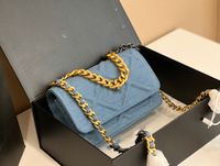 bolso de hombro para mujeres bolso de bolso bolso bolsos cluth marca de alta calidad clásica cajilla de regalo de cuero genuino size de cadena woc 19cm azul vaquero azul