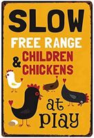 Slow Free Range Children&Chickens at Play Metal Tin Sign 8x12inch Home Kitchen Bar Pub Farm Wall Decor