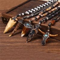 Pendant Necklaces Tibetan Natural Agat Lava Stone Strand Beads Necklace Cow Bull Ox Head Tooth Skull Charms Men Women Amulet Lucky Gift