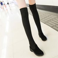 2017 new over knee boots female flat stretch wool sweater socks boots women autumn winter long tires student shoes College style244r