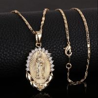 Holy Virgin Mary Pendant Necklace Religion Dainty Golden Chr...