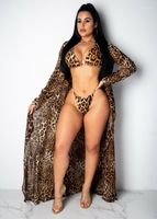 3 pcs sexy mulheres define leopardo bikini push-up acolchoado sutiã briefs encobrir roupa de banho bearing beachwear