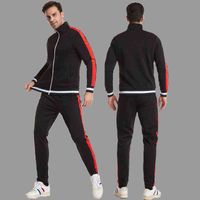 Zipper Stand-up Collar Tracksuit Men Set 2022 Pop Fashion Black Red Patchwork Jacket and Pants Outfit Male Leisure Sports Suit Y220423