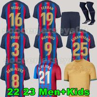 Camisetas de Football Memphis Pedri Adama Auba Barcelona Soccer Jersey Ferran 20 21 22 23 Ansu fati 2021 2022 2023 F. de Jong Dest Davi Alves Kit Camisa Men.