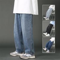 Street Casual Baggy Jeans Mens Korean Fashion Hip Hop Straight Wide Leg Trousers Couple Casual Pants Black Light Blue 220627