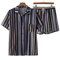 Herren Tracksuits Männer Frühlings- und Sommer -Top -Shorts Striped Graphic Print Revers Short Sleeve Shirt Cropped Setmen's's