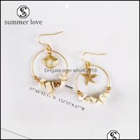 Boucles d'oreilles bijoux vintage coquille étoile de mer d'oreille pour femmes pour femmes filles Boho Gold plaqué cercle rond géométrique avec perles de pierre dhjzr