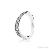 Elegant wave CZ Diamond RING Set Original Box for Pandora 925 Sterling Silver Luxury Fahion Women Wedding Rings205u