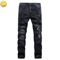 Foreign Trade Explosion Autumn And Winter Men's Slim Fit Trend Jeans Youth Clothing Hole Feet Pants L Long